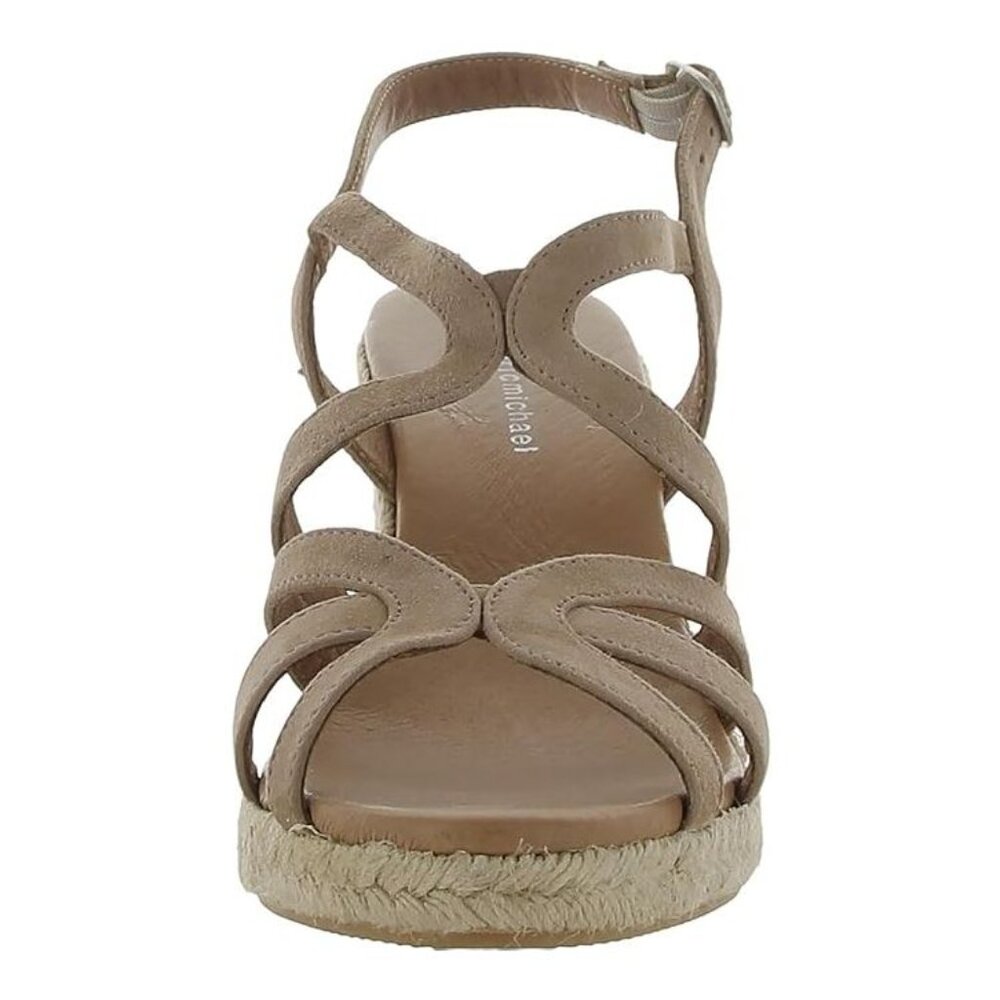 NEW Eric Michael Women Lindsey Taupe Suede Platform Wedge Adjustable Sandal - Picture 2 of 3